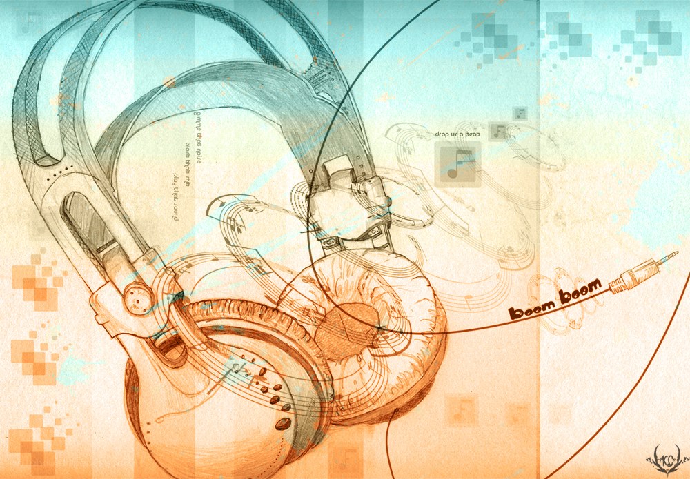 headphones with music notes