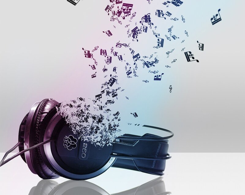 headphones with music notes