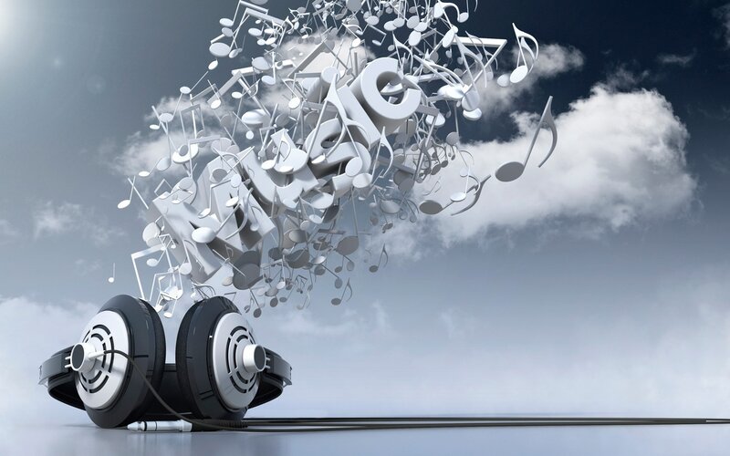 Headphones with Music Notes — White, Dreamy, 3d Render, Music Notes, Clouds