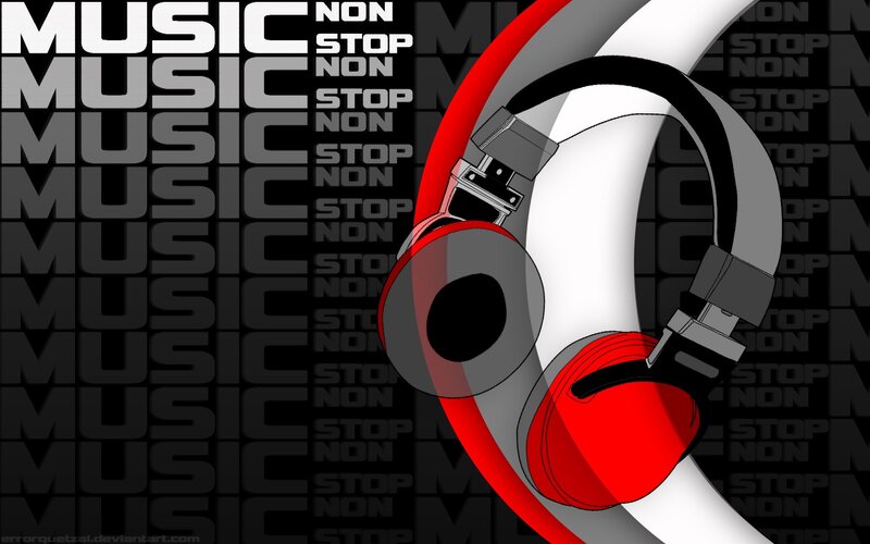 Headphones with Music Text — Black, Energetic