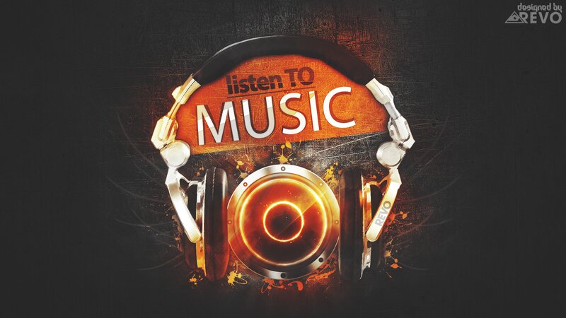Headphones with Music Text — Black