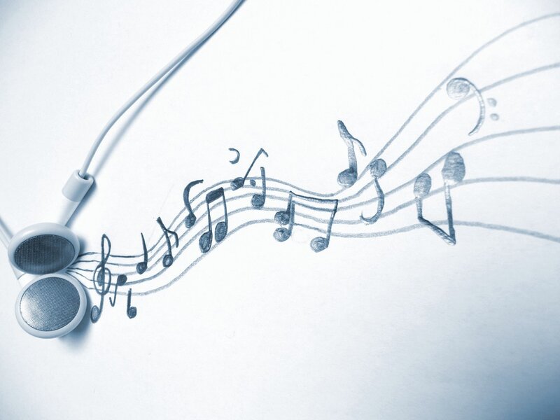 headphones with musical notes