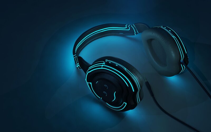Headphones with Neon Lights — Blue