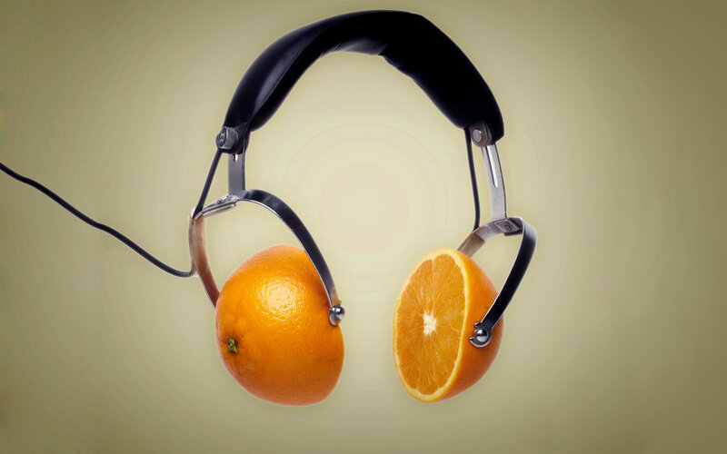 headphones with oranges