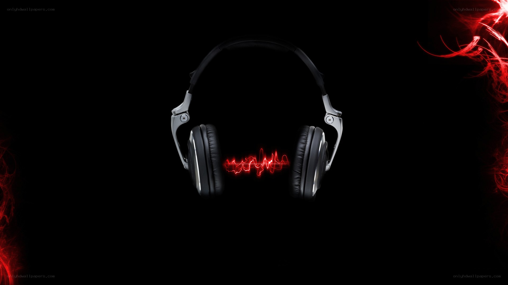 headphones with red sound waves