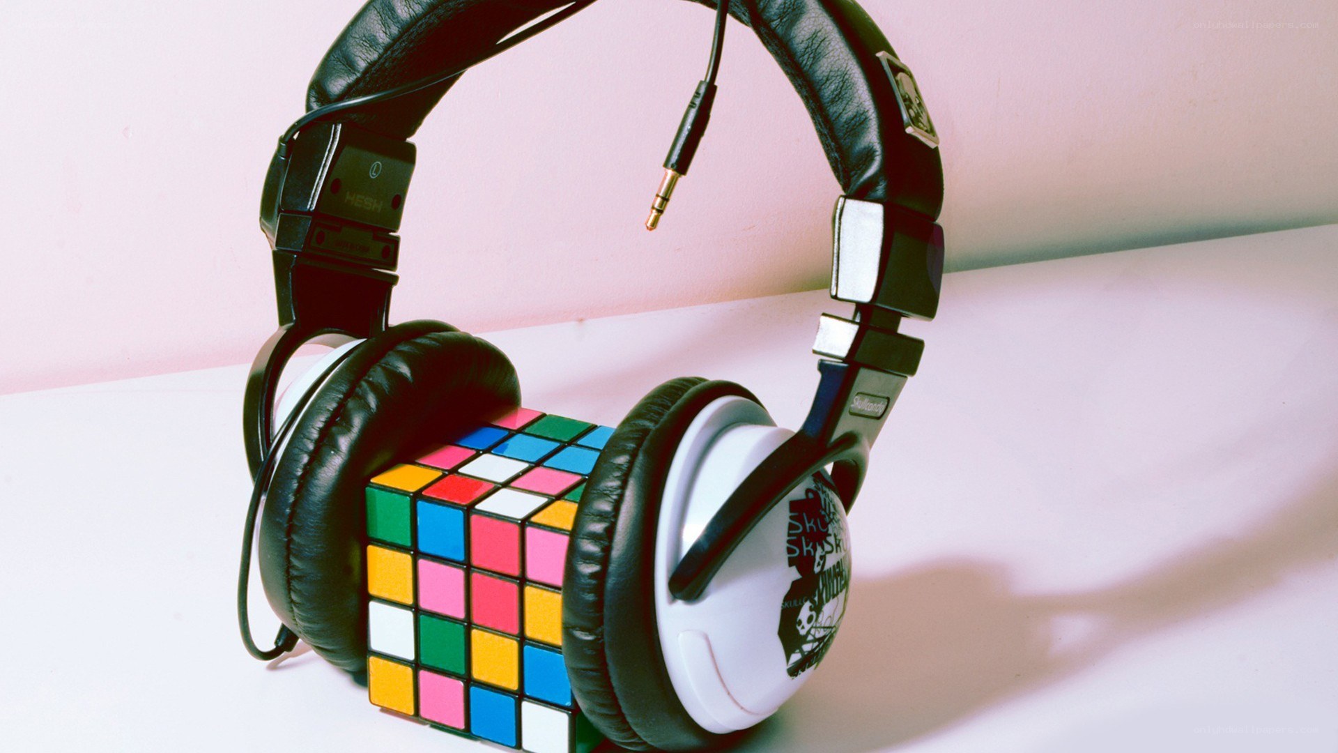 headphones with rubik's cube