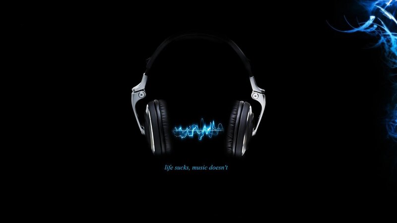 Headphones with Sound Wave — Black, Dark, Digital Art
