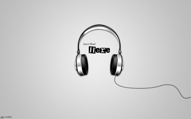 headphones with text overlay
