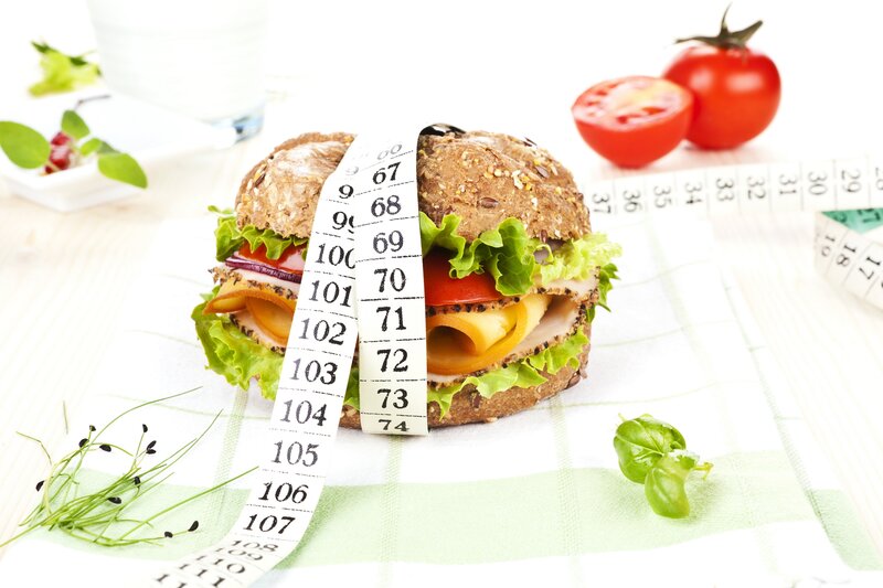 Healthy sandwich with measuring tape