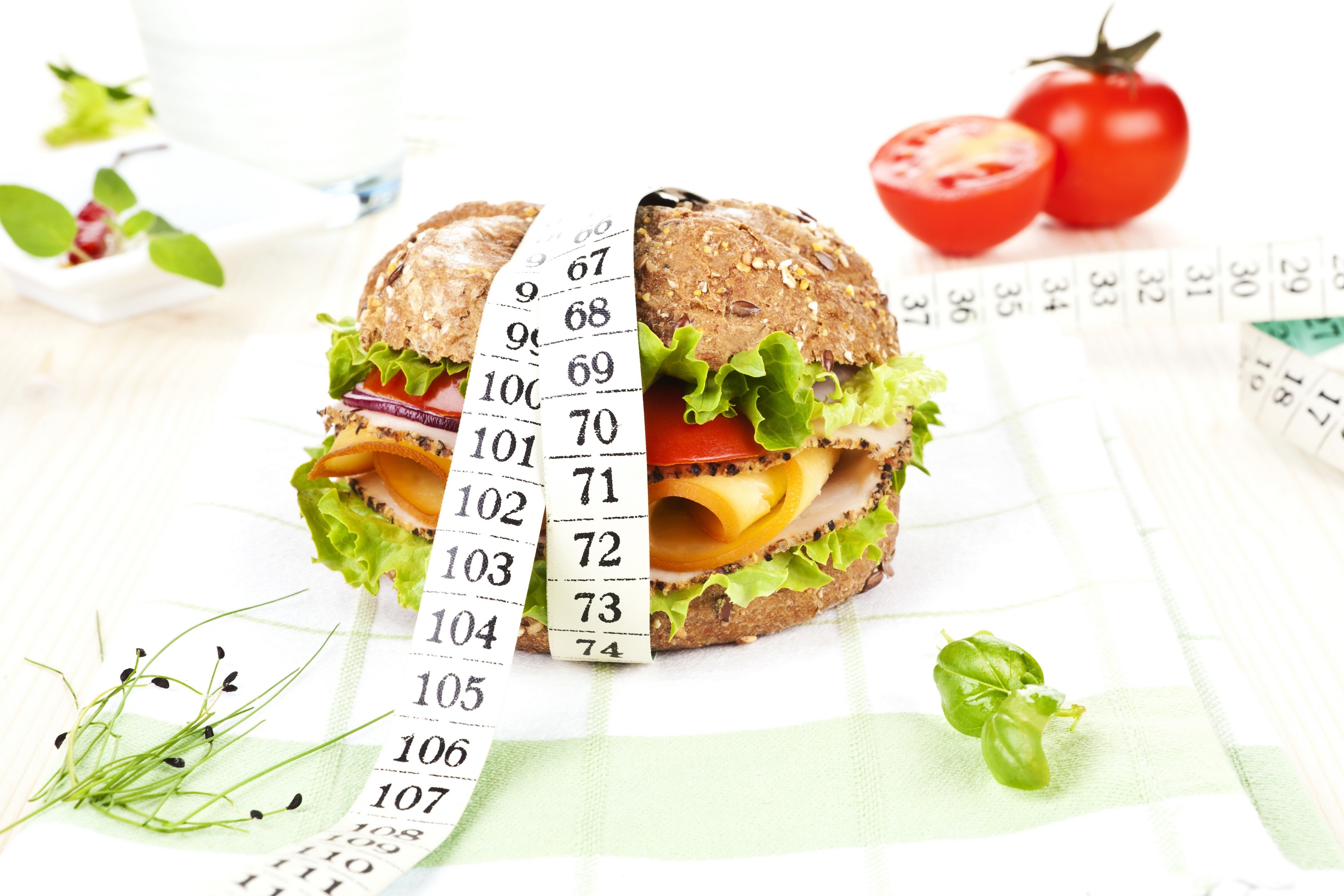 Healthy sandwich with measuring tape