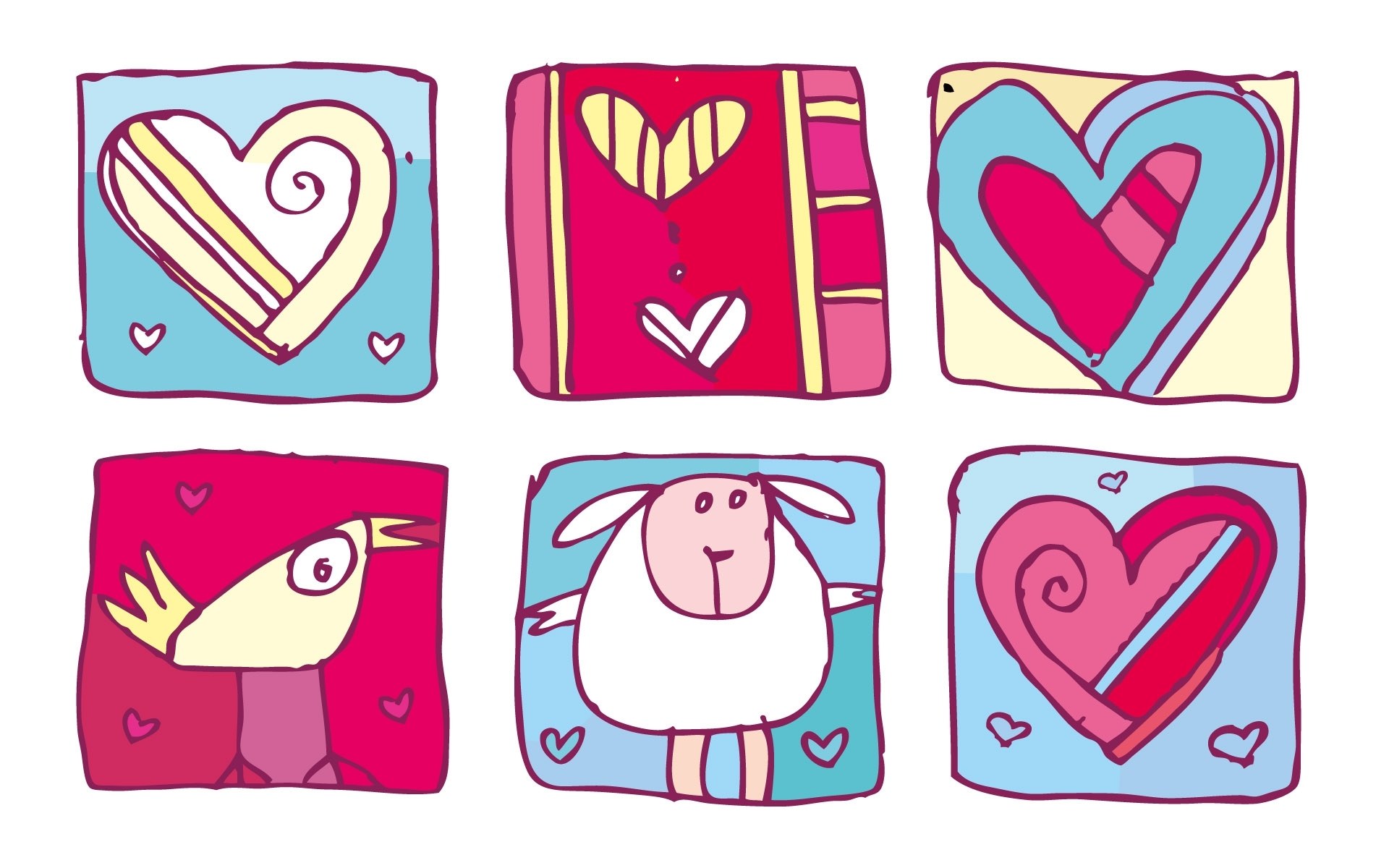 heart and animal illustrations