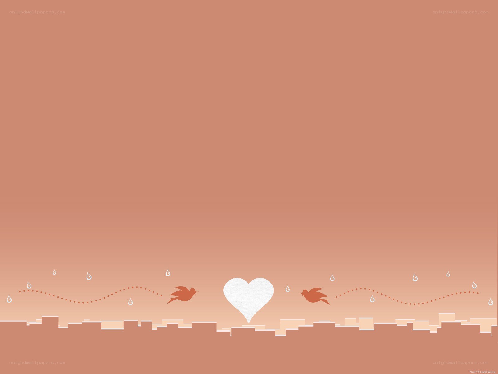 heart and birds in cityscape