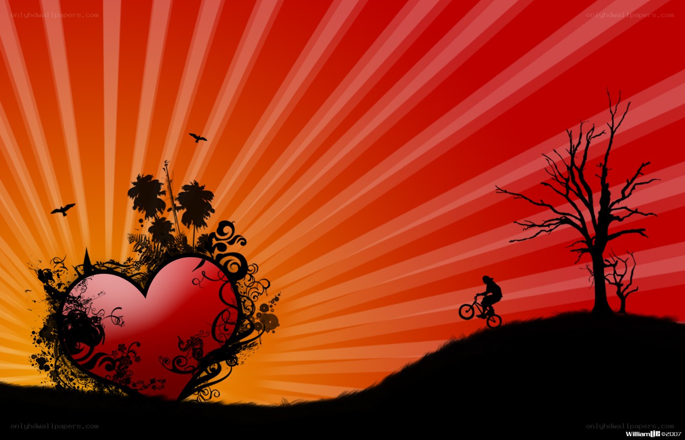 heart and cyclist at sunset