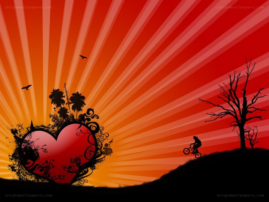 heart and cyclist at sunset
