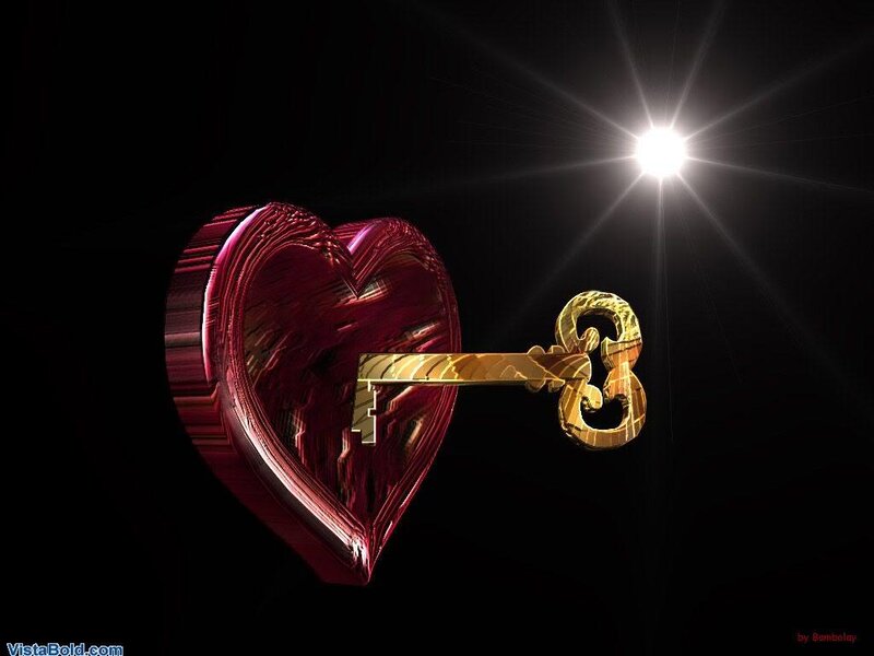 heart and key with light
