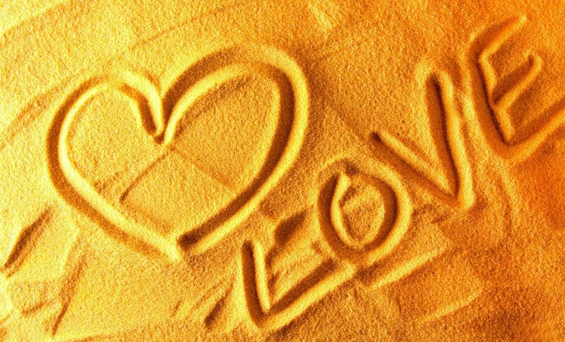 Heart and Love Carved in Sand — Yellow, Calm