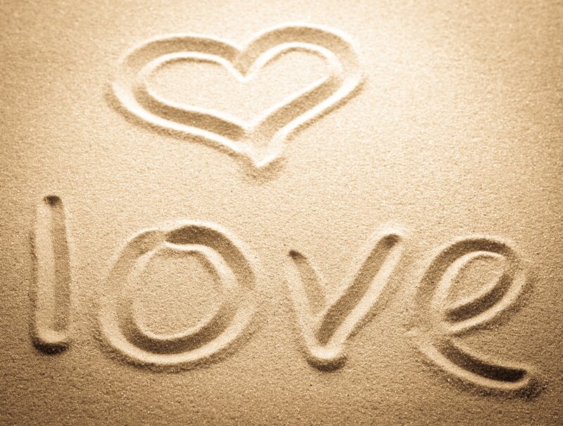 Heart and Love Written in Sand — Beige