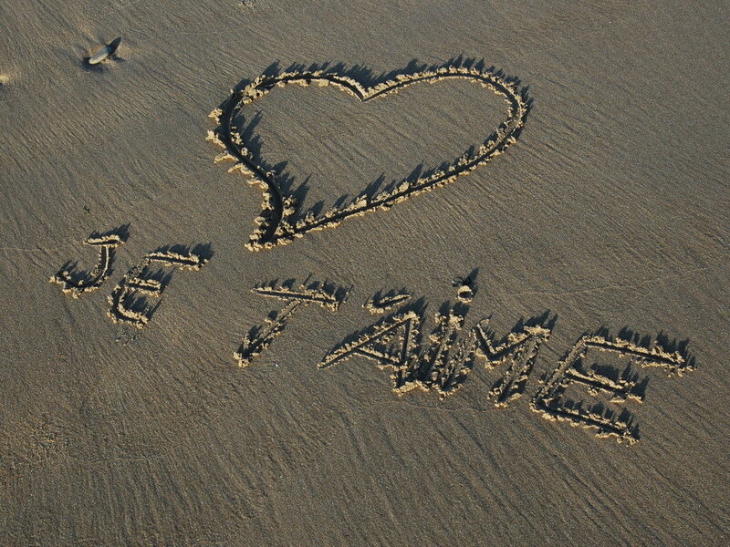 Heart and Text in Sand