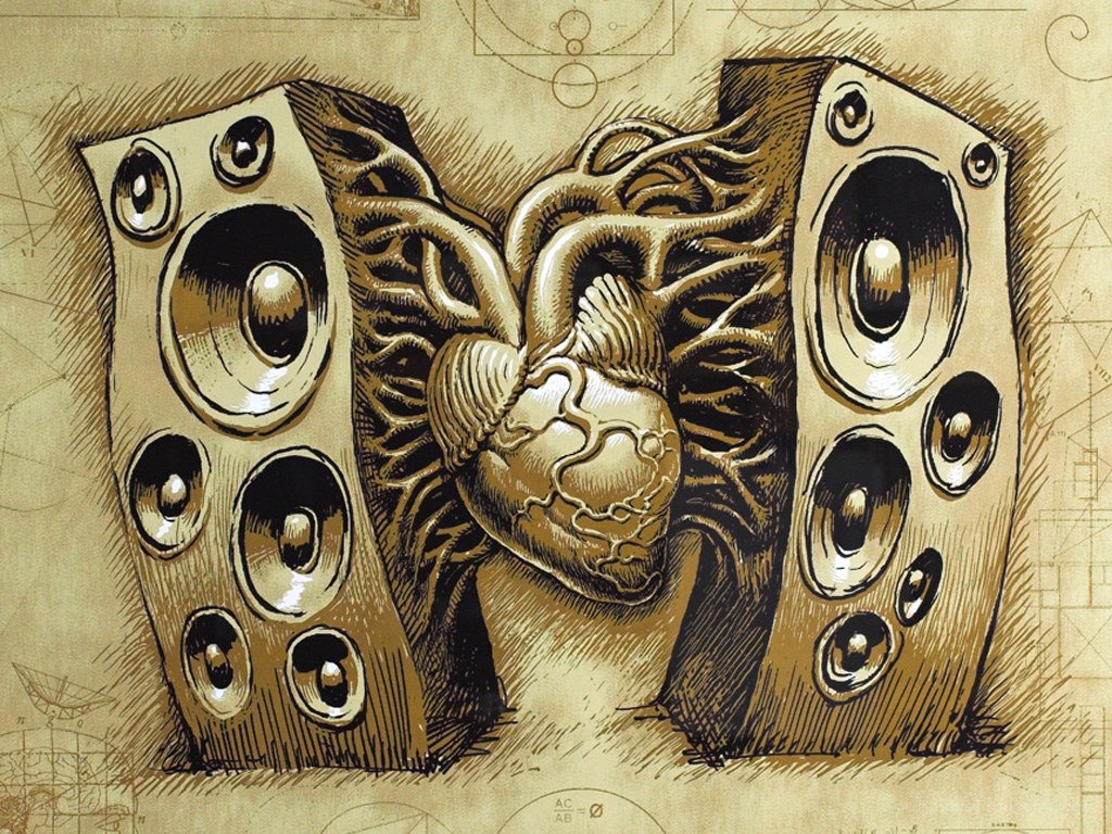 heart between speakers