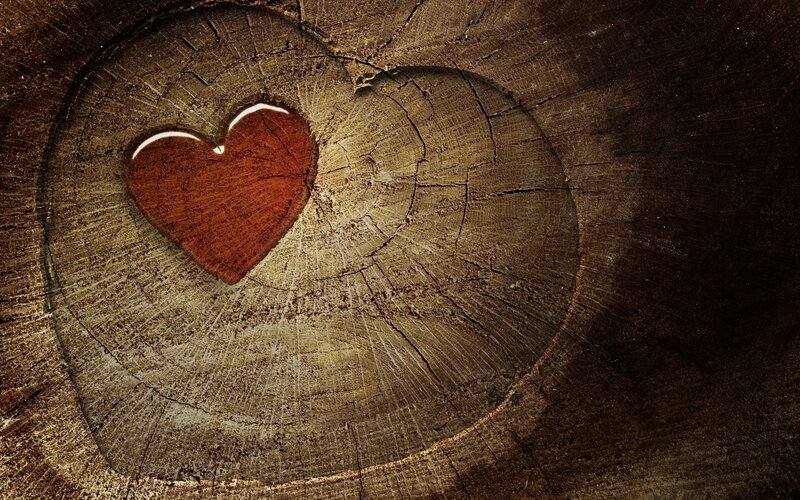 Heart Carved in Wood — Brown, Dramatic