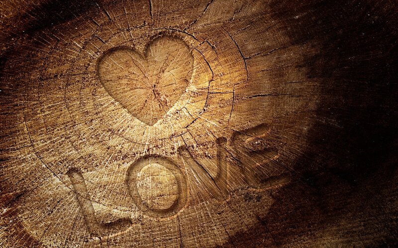 Heart Carved in Wood — Brown, Warm