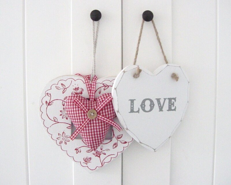 heart decorations on white door