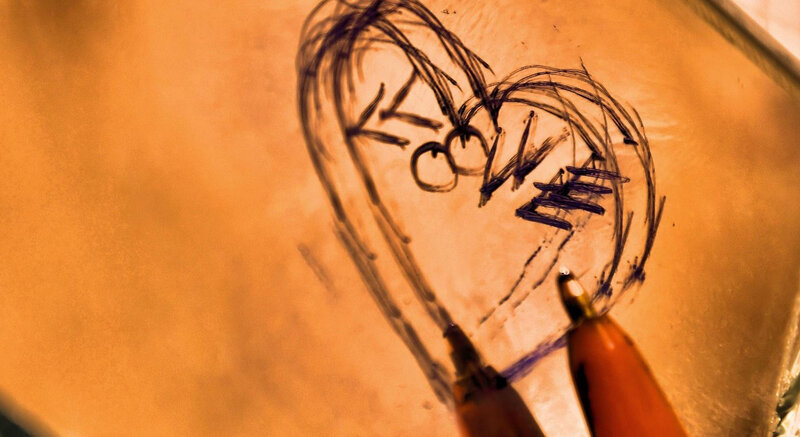 Heart Drawing on Glass — Orange
