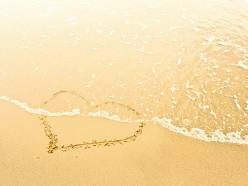 Heart Drawn in Sand — Beige, Serene, Afternoon, Photograph, Waves