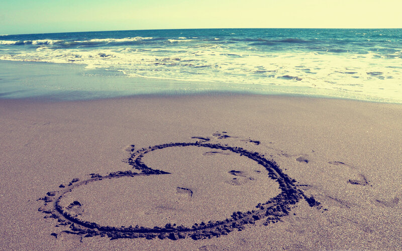 Heart Drawn in Sand — Blue, Serene, Afternoon, Photograph, Beach, Ocean