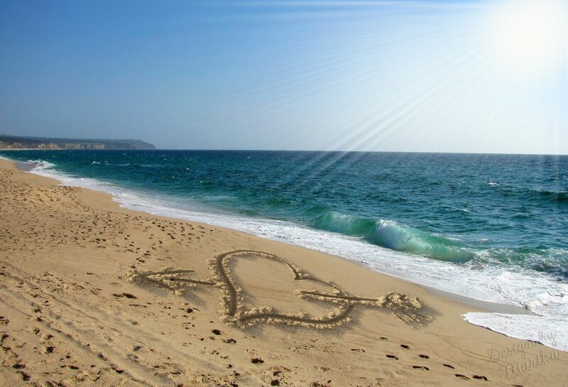 Heart Drawn in Sand — Blue, Serene, Afternoon, Photograph, Beach