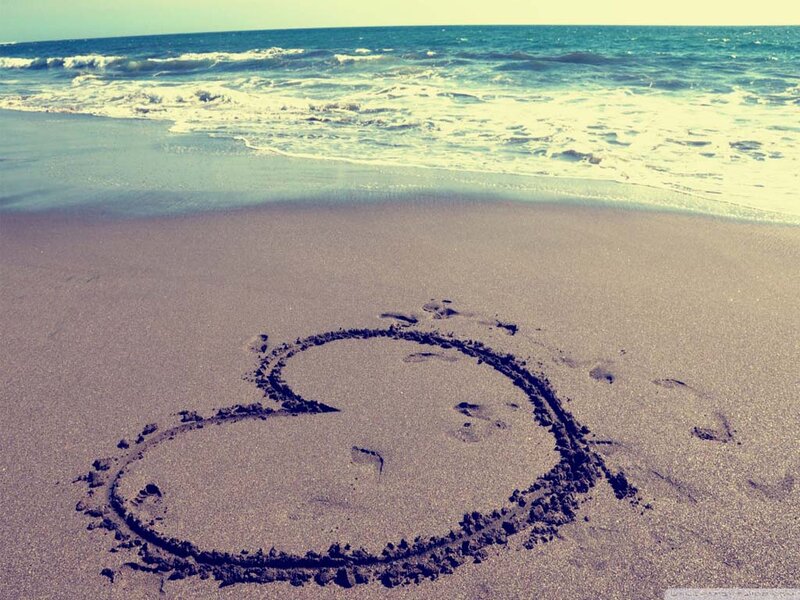 Heart Drawn in Sand — Blue, Serene, Afternoon