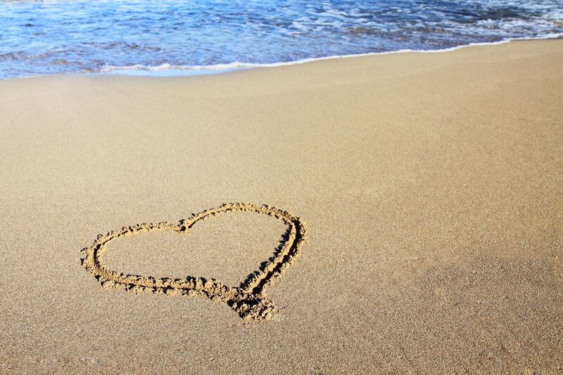 Heart Drawn in Sand — Brown, Serene, Afternoon, Photograph, Beach, Ocean