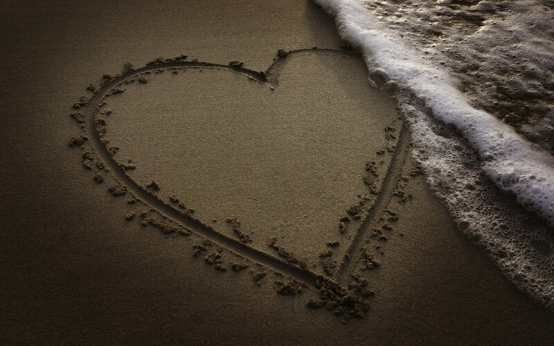 Heart Drawn in Sand — Brown, Serene, Sunset