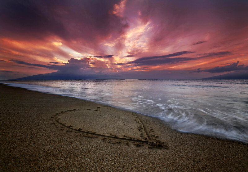 Heart Drawn in Sand — Purple, Dramatic