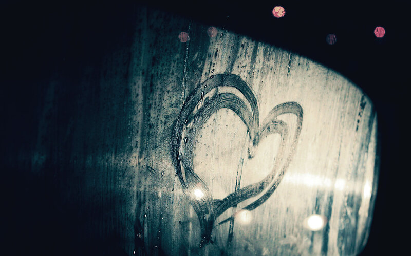 Heart Drawn on Wet Glass — Black
