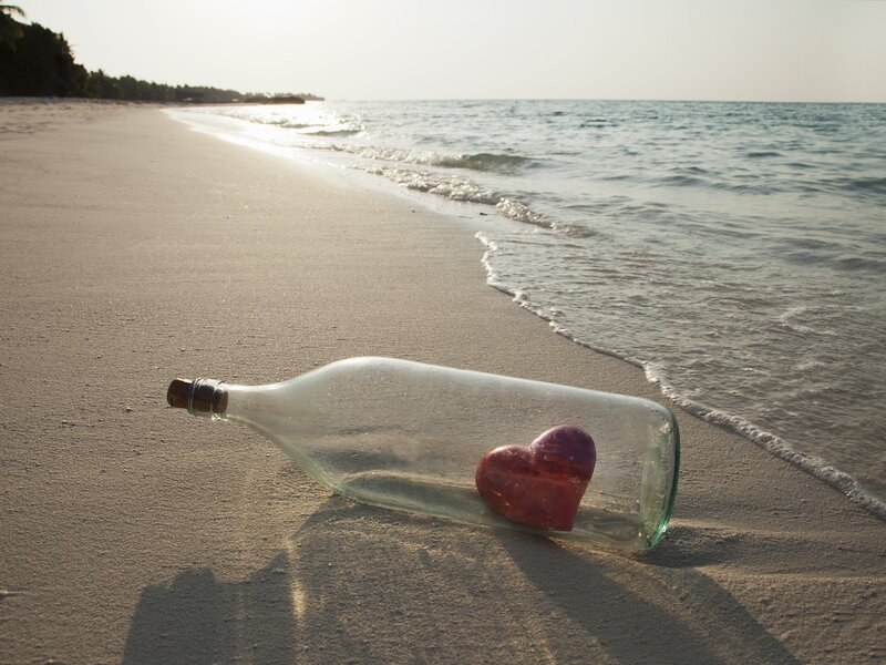 Heart in Bottle on Beach — Sand