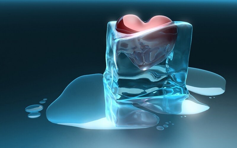 Heart in Ice Cube — Blue, Dramatic, 3d Render