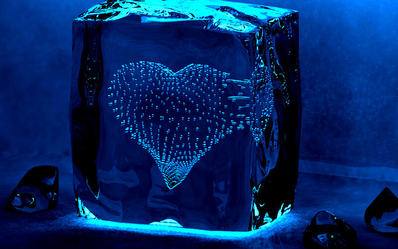 Heart in Ice Cube — Blue, Dramatic