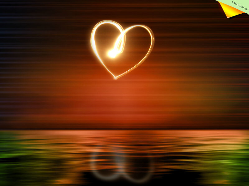 heart light painting on water