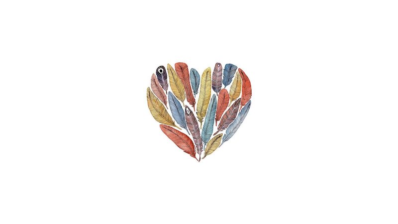 heart made of colorful feathers