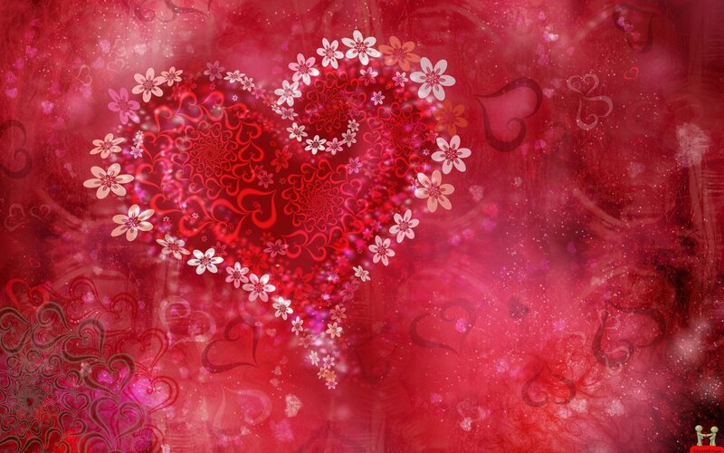 Heart Made of Flowers — Red, Romantic, Digital Art, Hearts