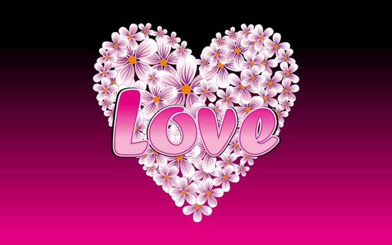 heart of flowers with love text