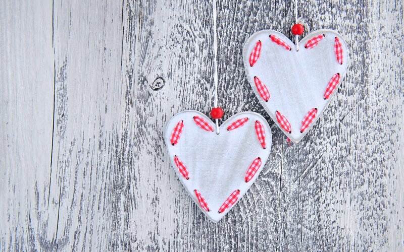 heart ornaments on wood