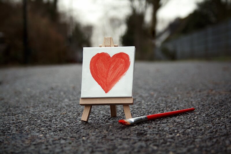 Heart Painting on Easel — Red