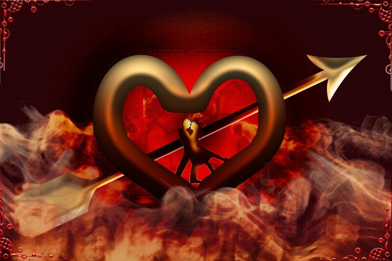 Heart Pierced by Arrow — Red, Dramatic, Digital Art, Smoke