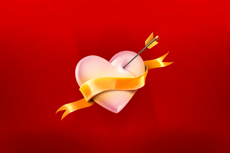 Heart Pierced by Arrow — Red, Romantic, 3d Render