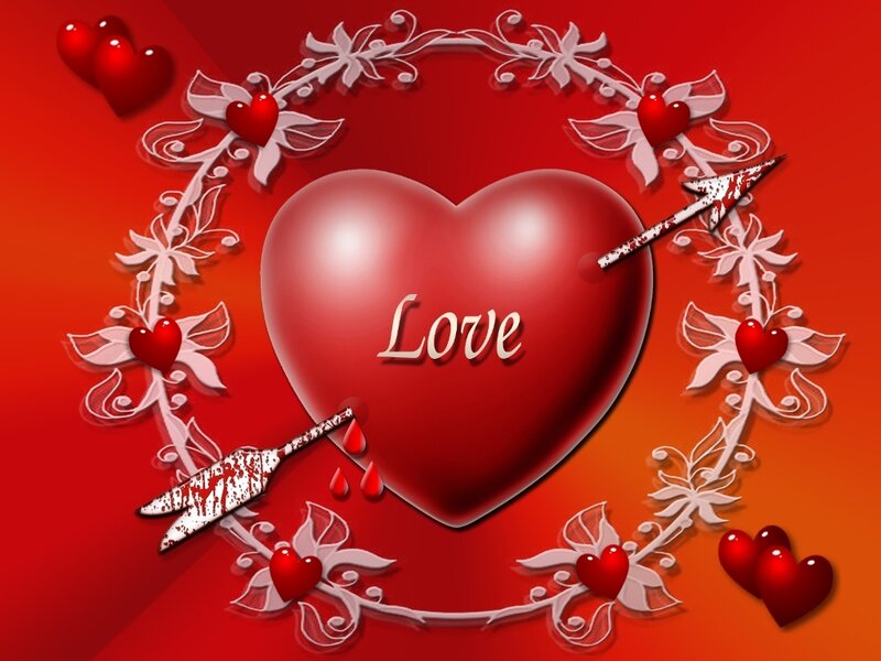 Heart Pierced by Arrow — Red, Romantic, Digital Art