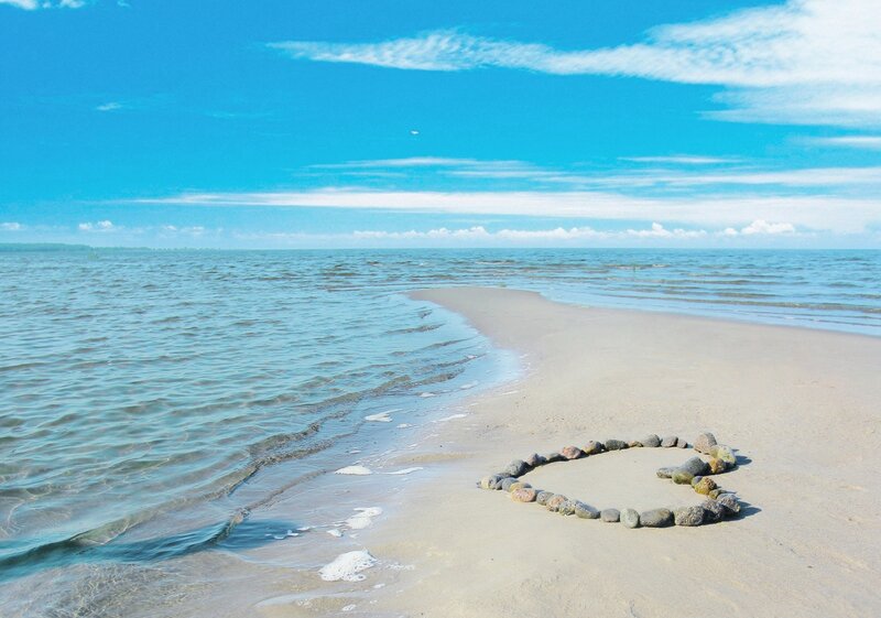 Heart Shape on Beach — Blue, Serene