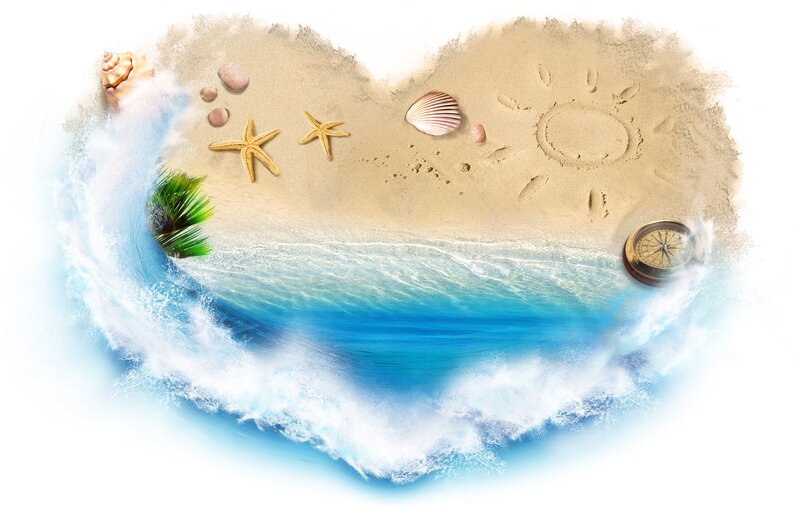Heart-shaped Beach Scene — Blue, Serene, Afternoon