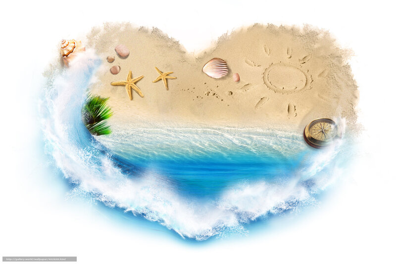 Heart-shaped Beach Scene — Blue, Serene, Summer
